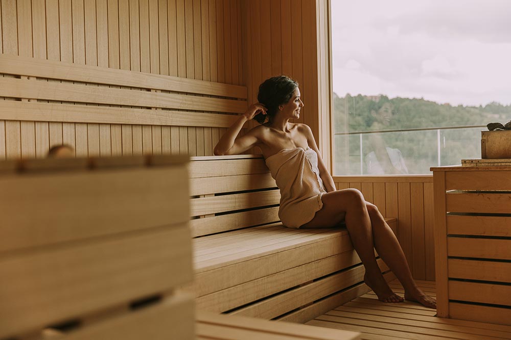 young woman relaxing sauna