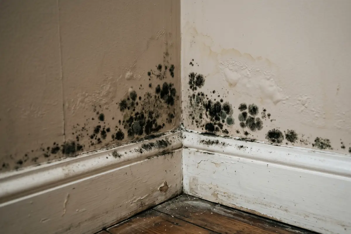 mould plasterboard wall skirting board Recurring mould growth on plasterboard above skirting
